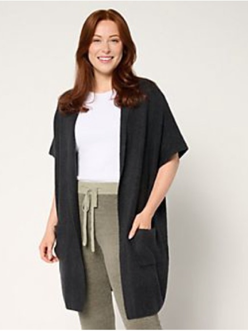 Barefoot Dreams CozyChic Lite Short Sleeve Ribbed Shawl Dark Blue Medium